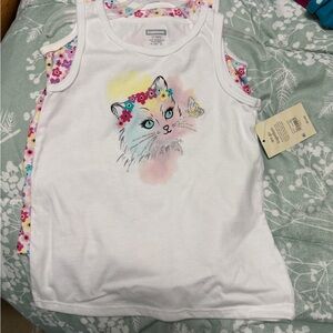 Charming White Tank Top with Floral Cat Design